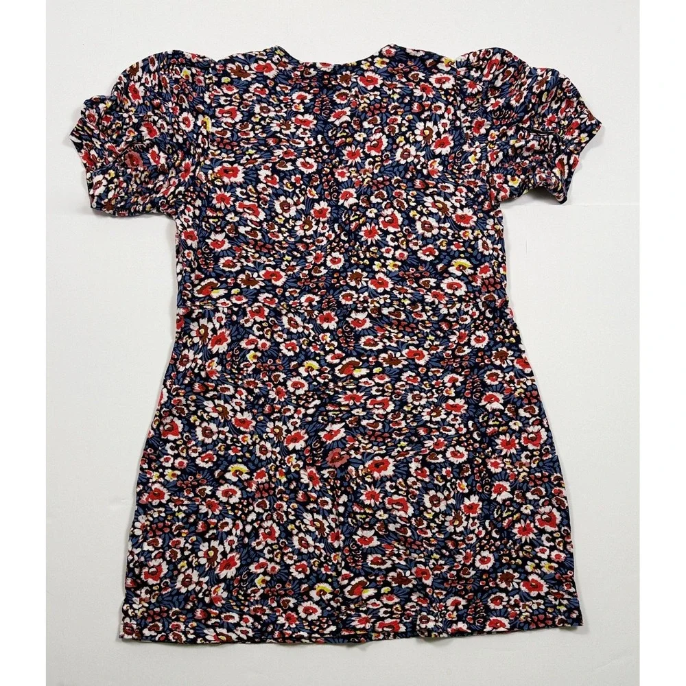 Boden Floral Cotton‎ Knit Dress Short Sleeve V-Neck Blue Red Size 12P